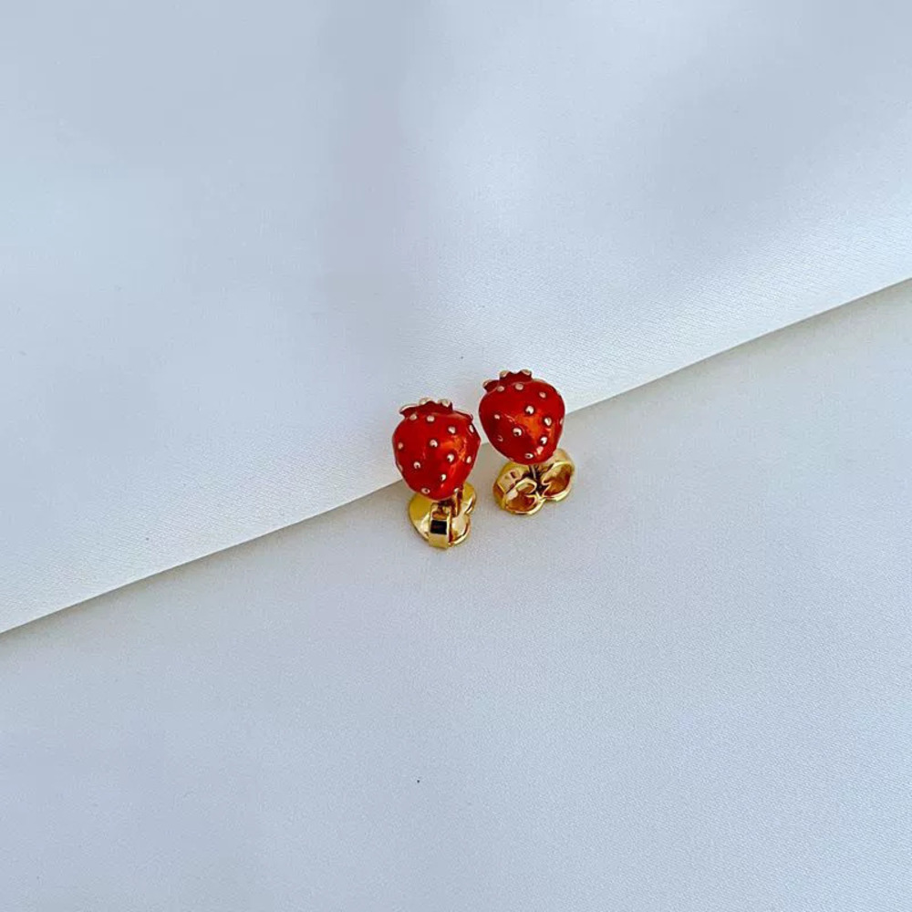 Kendra Scott Strawberry Earrings Gold Plated Silver Needle Enamel